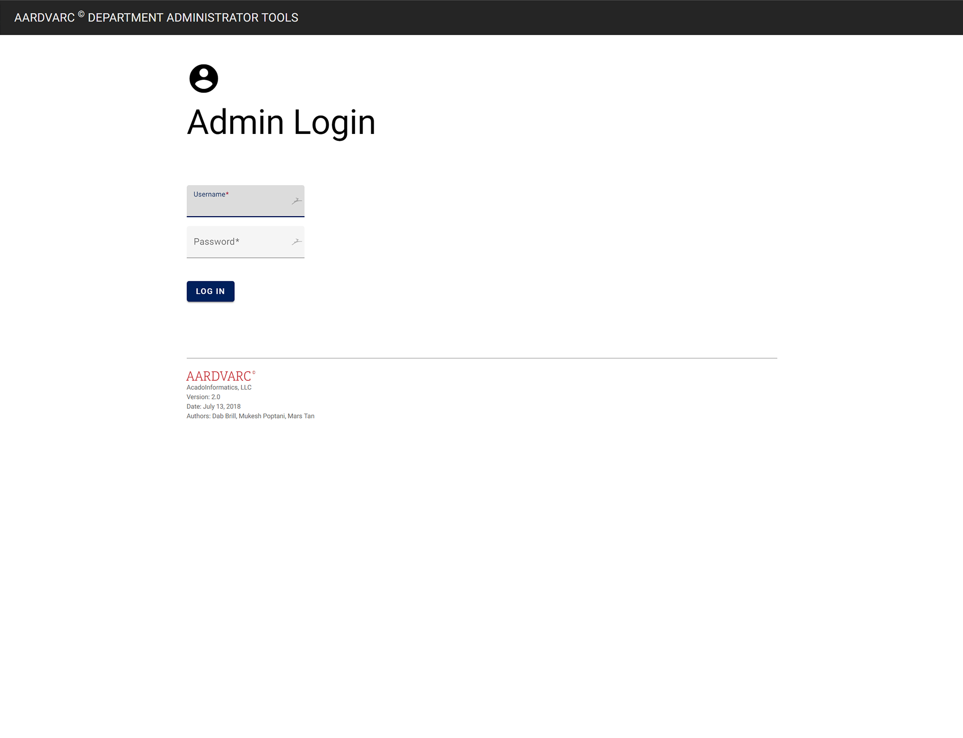 AARDVARC Deparment Login